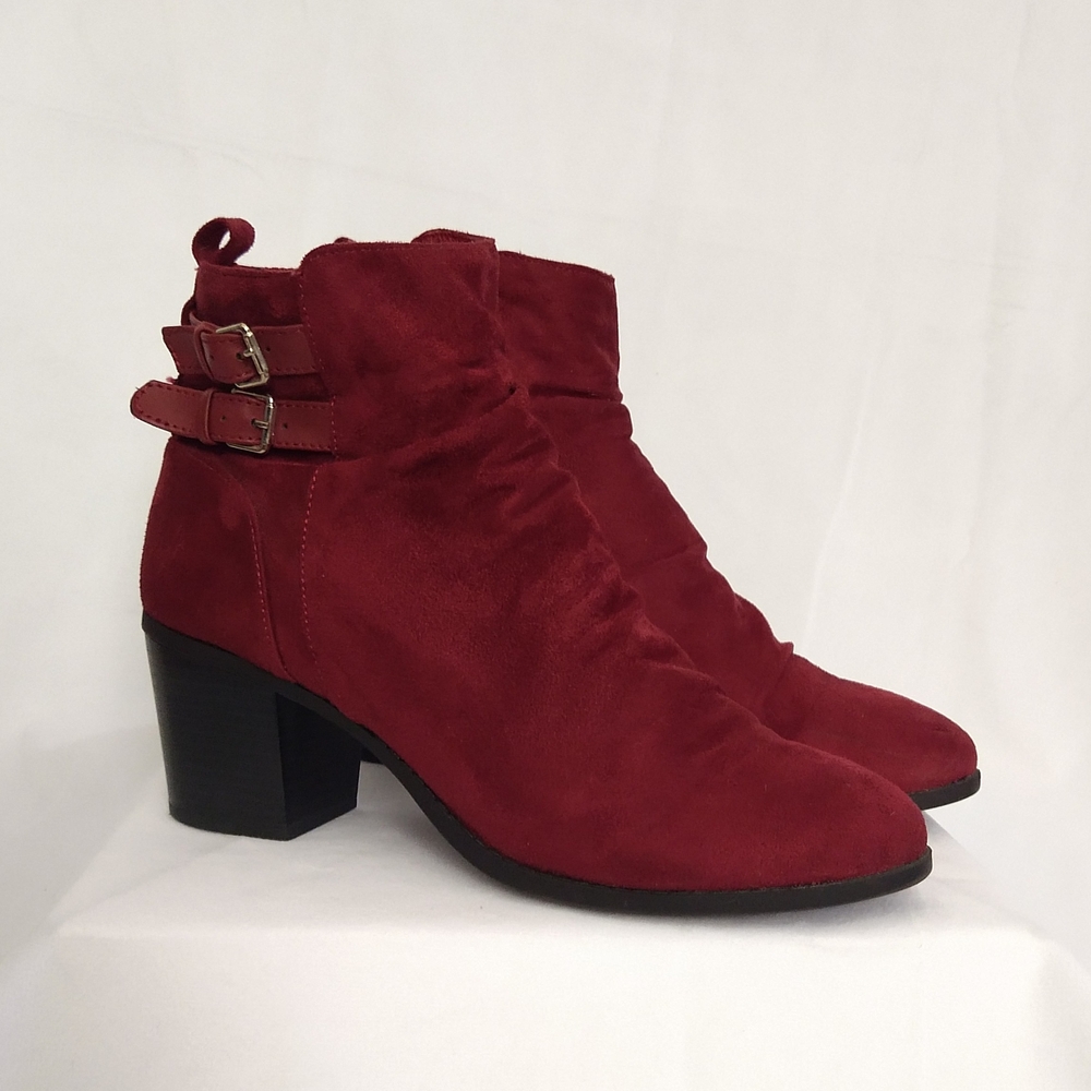Fall/Winter Red Suede Zip-up Ankle Boots